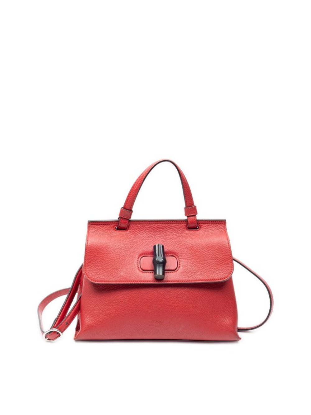 Gucci Small Bamboo Top Handle Flap Bag Red Gray Leather